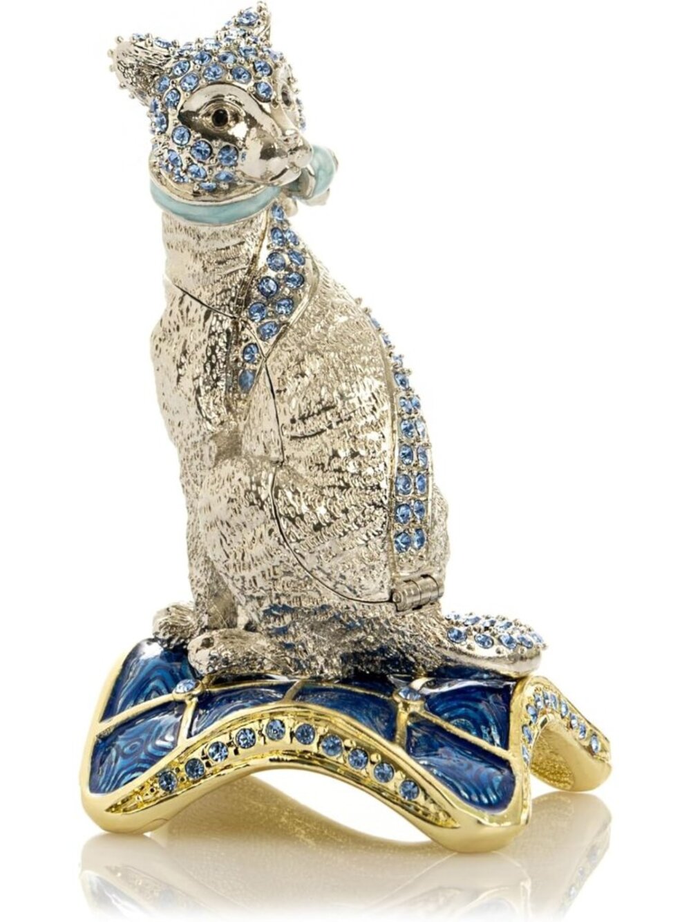 Chic Silver Cat Jewelry Box with Blue Crystals - Perfect for Trinkets